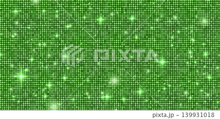 Disco glitter sequin with green background texture for backdrop glam dance. Tile pattern ball with party mosaic retro for fashion bright effect. Vector sequin disco background 139931018