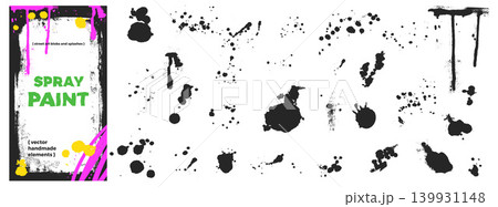 Spray paint blob and splash smudge set for street art poster on white background. Paint ink spray drips with liquid stain and aerosol splotch textures. Isolated vector collection for urban banner 139931148