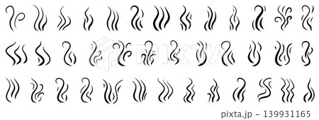 Swirling vapor doodle with flowing heat waves. Sketch illustration of rising fumes and aromatic clouds. Naive line art perfect for culinary branding and beverage designs. Vector smells 139931165
