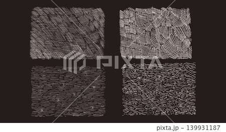 Hand-drawn chalk crosshatching, wood patterns texture. Handmade collection with organic pencil textures. Doodle crayon line sketches backgrounds for creative design. Vector handmade organic bg set Hand-drawn chalk crosshatching, wood patterns texture. Handmade collection with organic pencil textures. Doodle crayon line sketches backgrounds for creative design. Vector handmade organic bg set 139931187