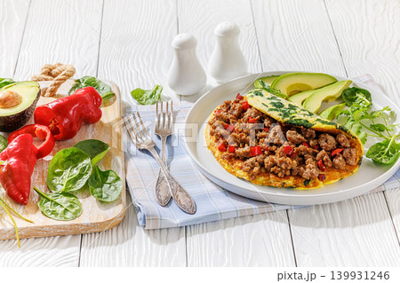 Folded Omelet Stuffed With Ground Beef And Pepper Folded Omelet Stuffed With Ground Beef And Pepper 139931246