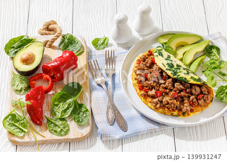 Folded Omelet Stuffed With Ground Beef And Pepper Folded Omelet Stuffed With Ground Beef And Pepper 139931247