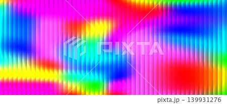 Neon ribbed glass spot with colorful chroma fractal and abstract blur. Soft neon mesh for music poster and ribbed presentation layout. Holographic vector background with rainbow light pattern bg 139931276