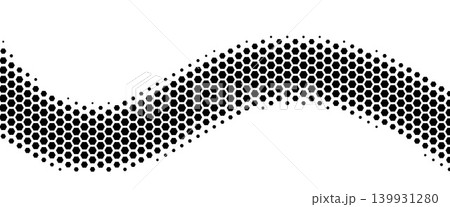 Wavy honeycomb line with carbon fiber hexagon on white background for abstract tech branding. Curved honeycomb band flows in a smooth wave. Dynamic wavy vector element for futuristic design and print 139931280