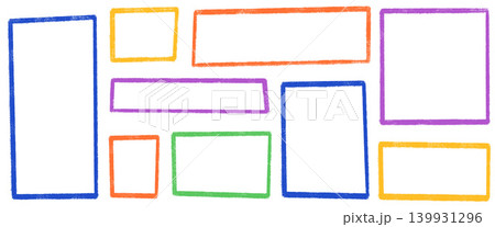 Crayon geometric frame with rectangle kid text and organic photo box square shape. Plain crayon border with chalk pencil and kindergarten color. Vector frames set for school notebook and planner Crayon geometric frame with rectangle kid text and organic photo box square shape. Plain crayon border with chalk pencil and kindergarten color. Vector frames set for school notebook and planner 139931296