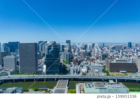 大阪市北区 御堂筋と北のビル街と堂島川 大阪市北区 御堂筋と北のビル街と堂島川 139931336