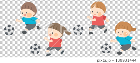 Four children practicing soccer Four children practicing soccer 139931444