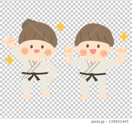 ガッツポーズをする道着姿の子どもたち ガッツポーズをする道着姿の子どもたち 139931445