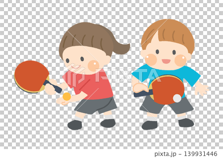卓球ラケットとボールを持つ男の子と女の子 卓球ラケットとボールを持つ男の子と女の子 139931446