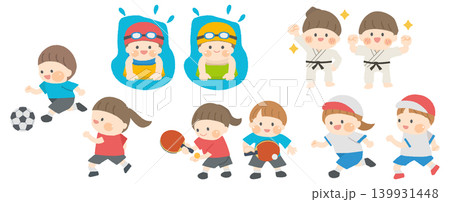 さまざまなスポーツをする子供たちのイラストセット さまざまなスポーツをする子供たちのイラストセット 139931448