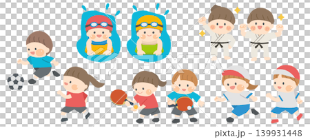 さまざまなスポーツをする子供たちのイラストセット さまざまなスポーツをする子供たちのイラストセット 139931448