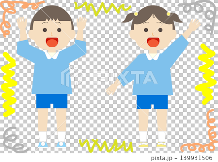 An illustration of a little boy and girl wearing kindergarten/preschool uniforms. An illustration of a little boy and girl wearing kindergarten/preschool uniforms. 139931506