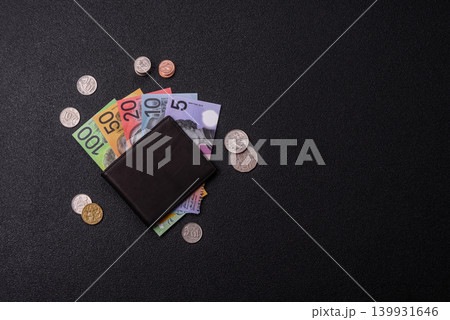 Australia, Australian dollar paper money and coins, financing exchange. Australian currency Australia, Australian dollar paper money and coins, financing exchange. Australian currency 139931646
