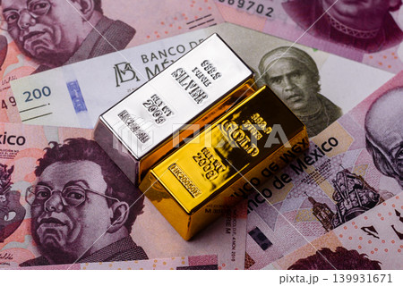 Gold and silver bullion or ingots as metals for bank storage, investments. Gold and silver bars 139931671