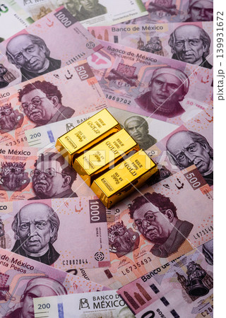 Mexican gold bars or ingots as a tool for balance, financial investment. Mexican gold bars 139931672