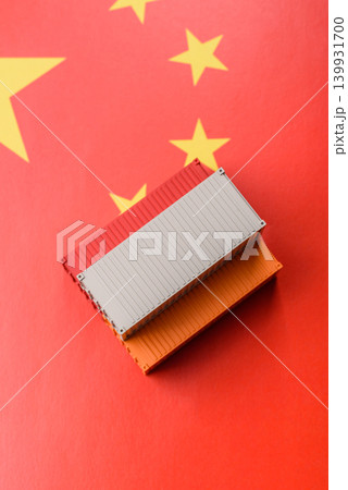 Cargo container on the china flag as a conceptual backdrop for goods export. Cargo container Cargo container on the china flag as a conceptual backdrop for goods export. Cargo container 139931700