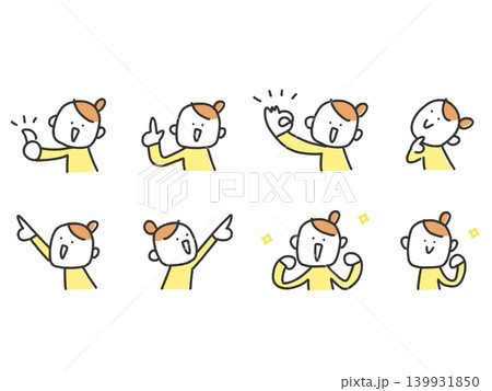 手描きのかわいい女性の案内や説明セット　指差し・OK・グッド・ガッツポーズ・考える 139931850