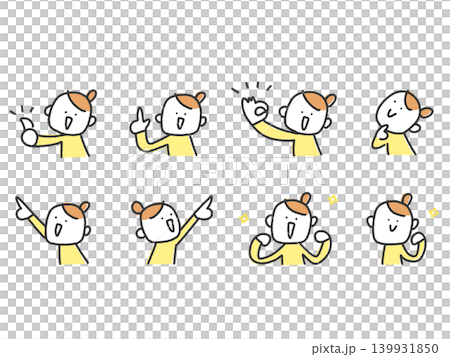 手描きのかわいい女性の案内や説明セット　指差し・OK・グッド・ガッツポーズ・考える 139931850