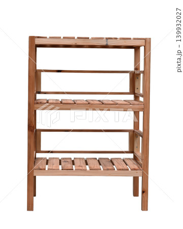 Wooden shelf storage rack furniture rustic brown wood empty shelf organizer offers space saving storage for home interior 139932027