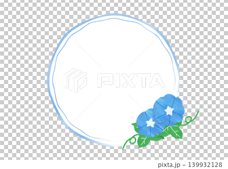 藍色牽牛花圓形邊框 - 水彩風格 139932128