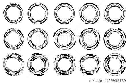 Set of sci fi black circle user interface elements technology futuristic design modern creative on white background vector Set of sci fi black circle user interface elements technology futuristic design modern creative on white background vector 139932189