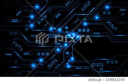 Abstract blue circuit board technology connected lines electronics elements computer motherboard digital on black background vector Abstract blue circuit board technology connected lines electronics elements computer motherboard digital on black background vector 139932193