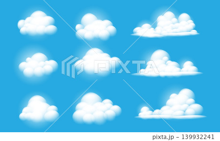 White cloudy set collection isolated on blue background vector White cloudy set collection isolated on blue background vector 139932241