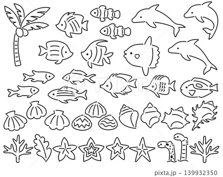 海の生き物の線画イラストセット 139932350