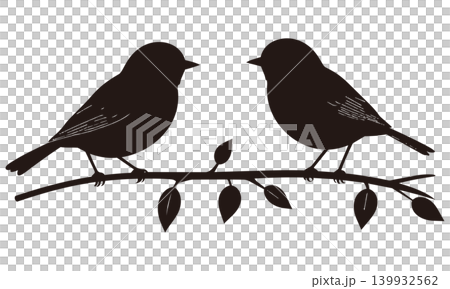 Silhouette: Two small birds facing each other. Silhouette: Two small birds facing each other. 139932562