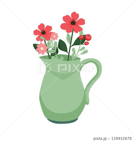 Vector illustration of red poppies flowers in a rural ceramic vase. Midsummer symbol. Vector illustration of red poppies flowers in a rural ceramic vase. Midsummer symbol. 139932678
