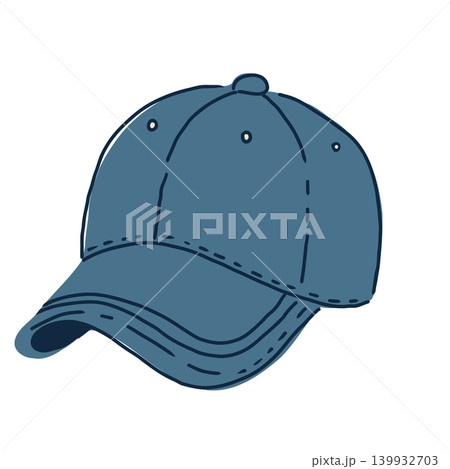 Blue baseball cap vector illustration isolated on white background. Sporty summer headwear for outdoor activity. Blue baseball cap vector illustration isolated on white background. Sporty summer headwear for outdoor activity. 139932703