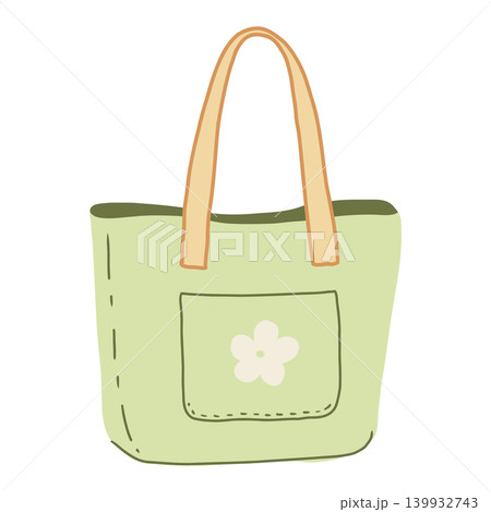 Handdrawn vector Illustration of a Green Tote Bag isolated on white background. 139932743