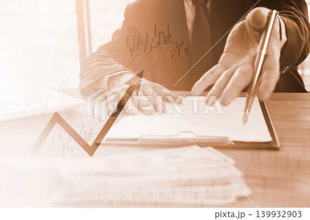 Stock market or forex trading graph and candlestick chart suitable for financial investment concept. Economy trends background for business idea and all art work design. Abstract finance background. Stock market or forex trading graph and candlestick chart suitable for financial investment concept. Economy trends background for business idea and all art work design. Abstract finance background. 139932903