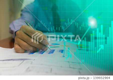 Stock market or forex trading graph and candlestick chart suitable for financial investment concept. Economy trends background for business idea and all art work design. Abstract finance background. Stock market or forex trading graph and candlestick chart suitable for financial investment concept. Economy trends background for business idea and all art work design. Abstract finance background. 139932904