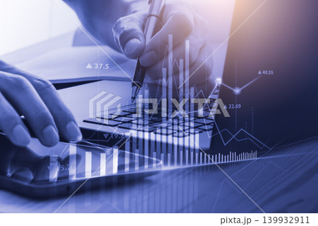 Stock market or forex trading graph and candlestick chart suitable for financial investment concept. Economy trends background for business idea and all art work design. Abstract finance background. 139932911