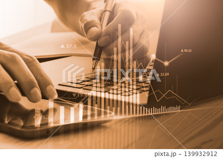 Stock market or forex trading graph and candlestick chart suitable for financial investment concept. Economy trends background for business idea and all art work design. Abstract finance background. 139932912