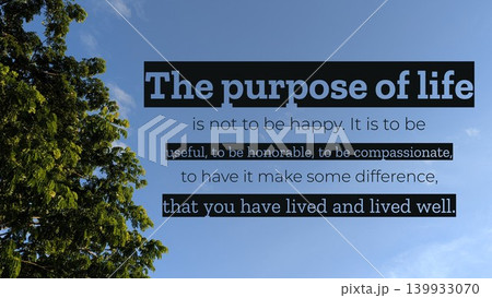 A deep, philosophical quote is displayed against a clear blue sky. . On the left, a green tree is partially visible. Some text is in black blocks with contrasting light blue font. A deep, philosophical quote is displayed against a clear blue sky. . On the left, a green tree is partially visible. Some text is in black blocks with contrasting light blue font. 139933070