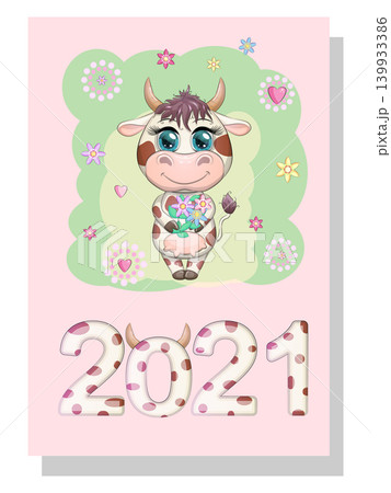 Calendar 2021. Cute bull and cow for every month. Calendar 2021. Cute bull and cow for every month. 139933386