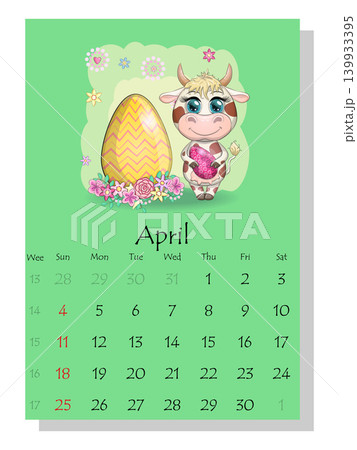 Calendar 2021. Cute bull and cow for every month. Calendar 2021. Cute bull and cow for every month. 139933395