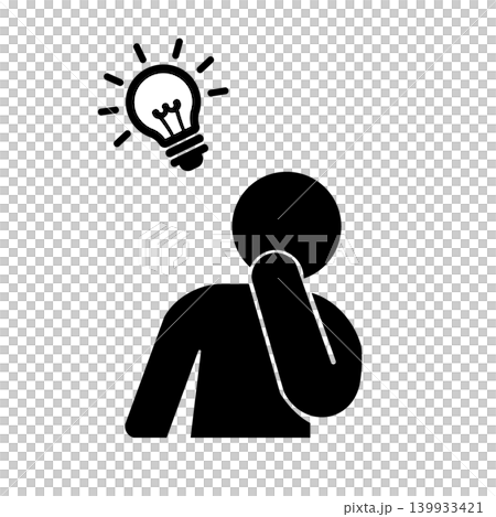 表示某人正在想出一個主意的象形圖（黑色） 139933421