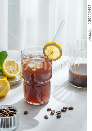 Cold Coffee Tonic Drink With Lemon and Ice Cold Coffee Tonic Drink With Lemon and Ice 139933497