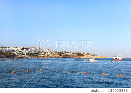 Egypt, Sharm el-Sheikh - September 24, 2025 Beach and sea with warning buoys of the Savoy Hotel. Editorial 139933558