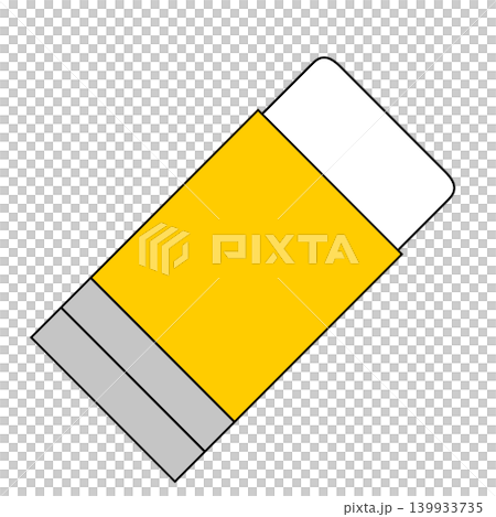 斜め向きに置かれた消しゴムのイラスト 未使用状態 パッケージ黄色グレー色 シンプルな線画・文房具背 139933735