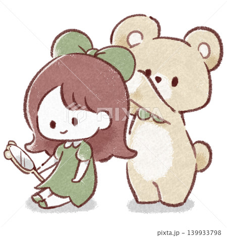 女の子の身支度を手伝うクマのイラスト 139933798