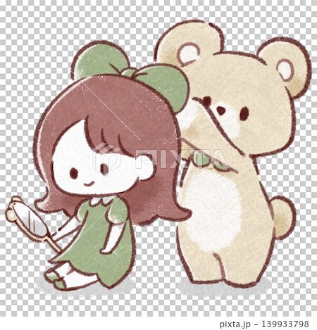 女の子の身支度を手伝うクマのイラスト 139933798