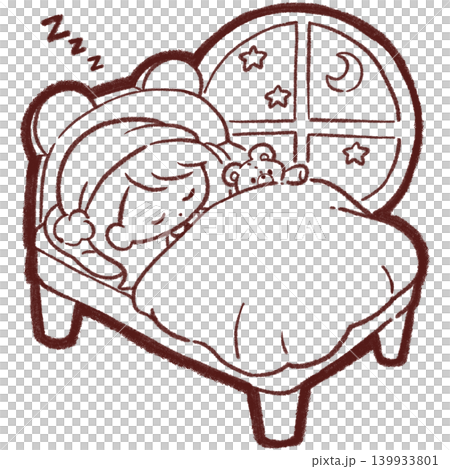 ベッドで眠る女の子のイラスト　線画・塗り絵用 139933801