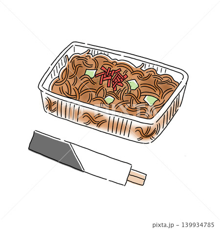 パックに入った焼きそばのイラスト パックに入った焼きそばのイラスト 139934785