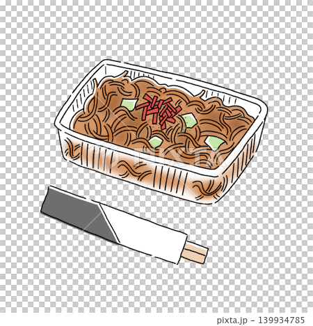 パックに入った焼きそばのイラスト パックに入った焼きそばのイラスト 139934785