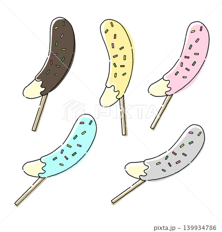 カラフルなチョコバナナのイラストセット カラフルなチョコバナナのイラストセット 139934786