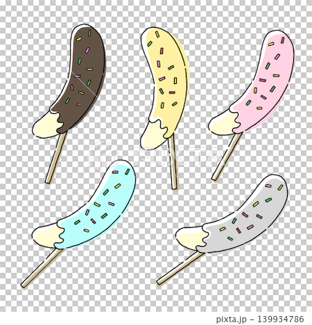 カラフルなチョコバナナのイラストセット カラフルなチョコバナナのイラストセット 139934786
